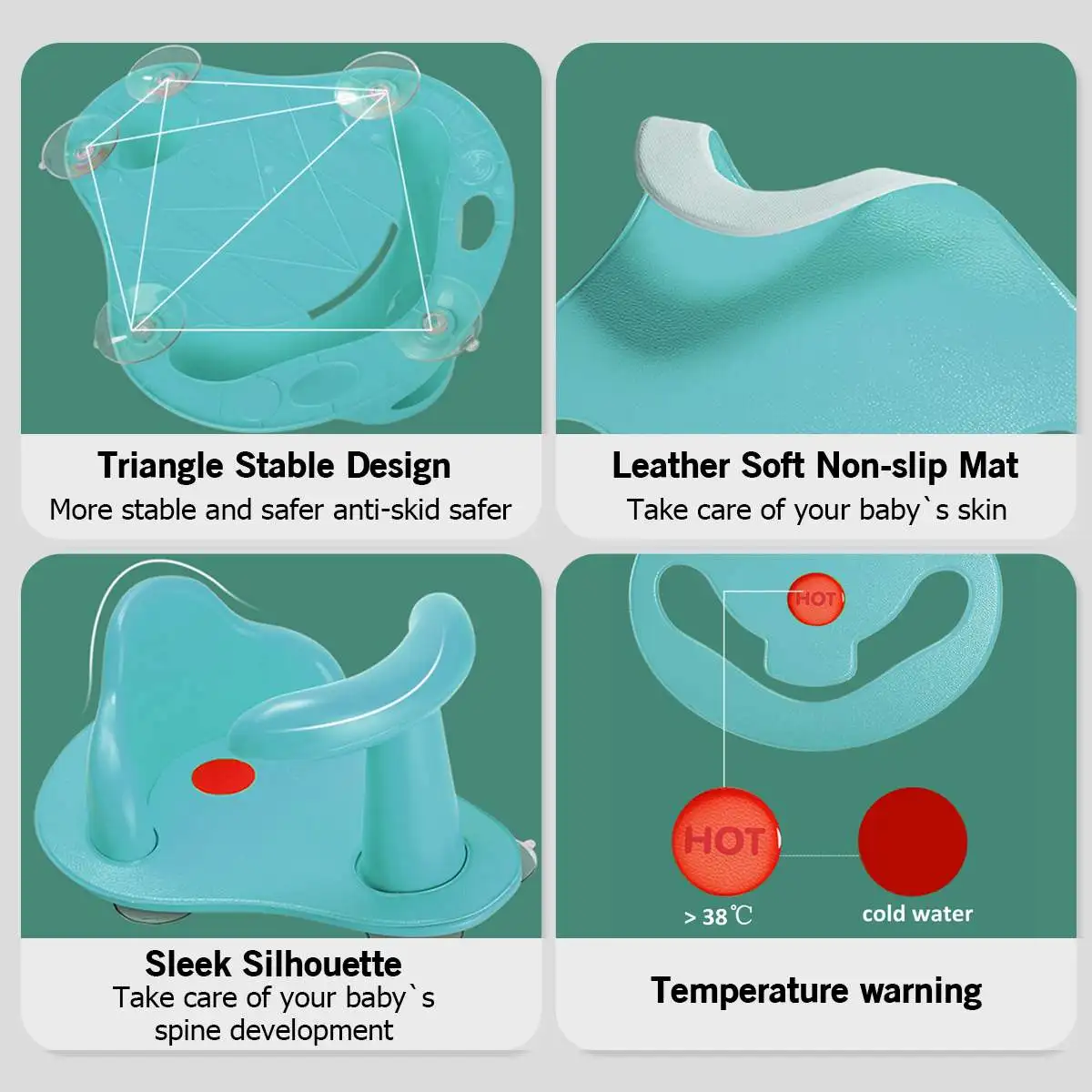 Bioby Newborn Baby Bath Tub Chair Seat with Temperature Warning Leather Infant Child Toddler Kids Anti-slip Safety Chair Bathtub 4