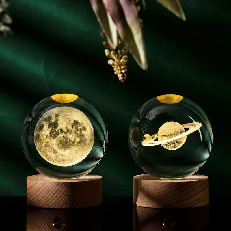 Glowing Galaxy Crystal Ball Night Light Galaxy Crystal Craft 3D Laser Inner Carving Christmas Gift Creative Decoration