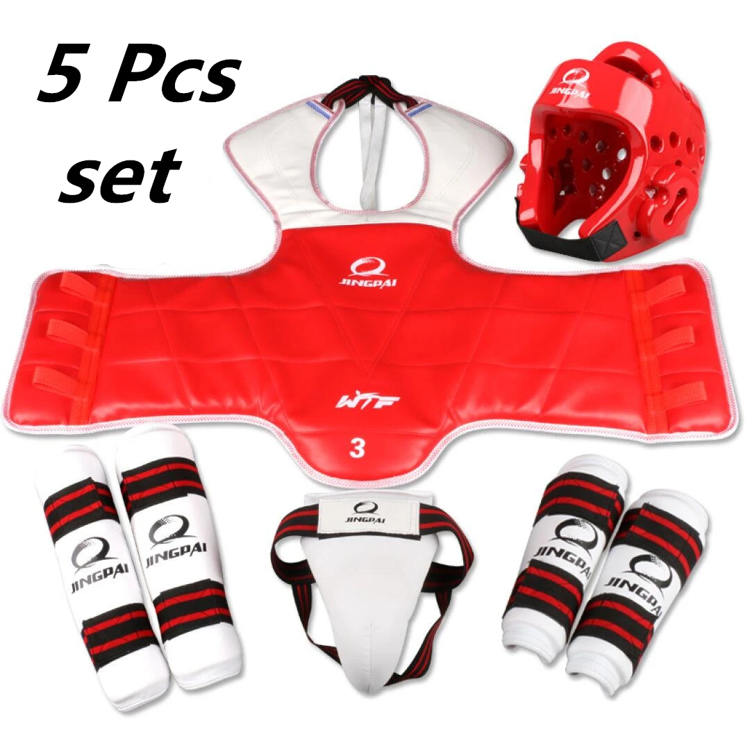 5 pcs WTF approved Taekwondo protectors suite Helmet chest shin arm guards Child karate headgear MMA kick body hugo Helmets gear