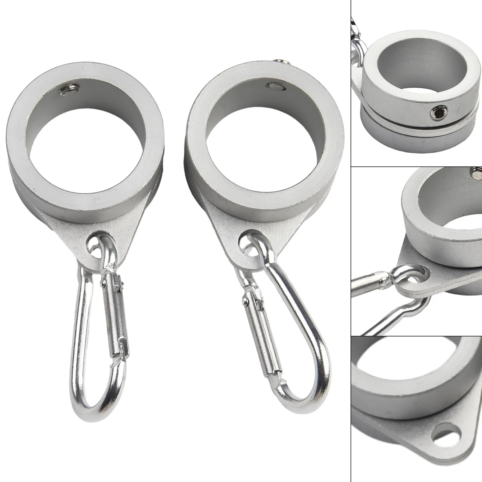 Flag Pole Attachments 2pcs Aluminum Flag Pole Rings 360 Degree Rotating Flagpole Flag Mounting Rings With Carabiners AntiWrap For 0.75-1.02 Inches
