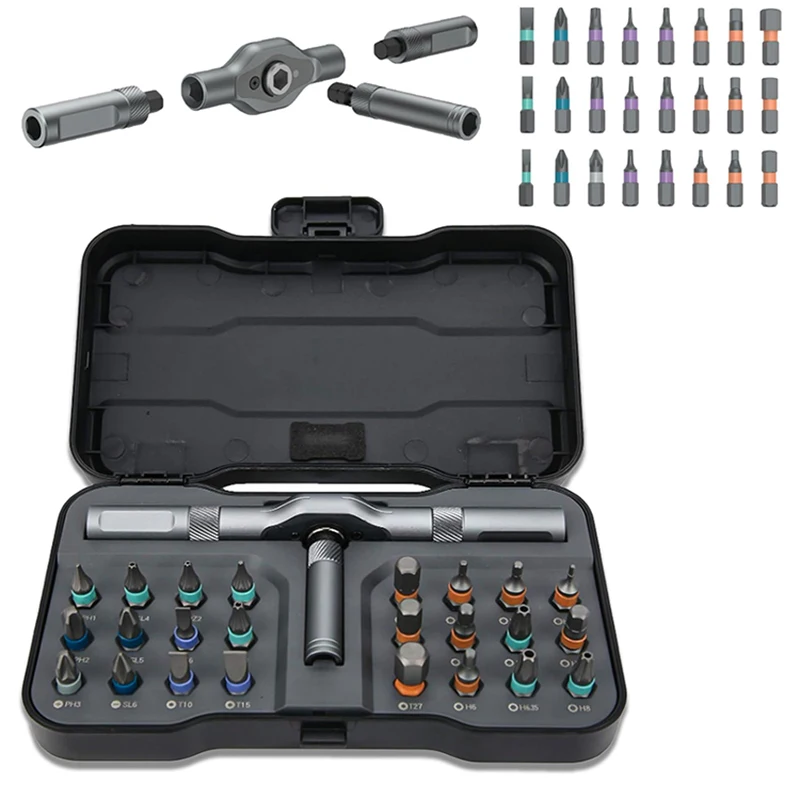 Multifunctional 24-in-1 Ratchet Screwdriver Set - Compact Portable Tool with Removable T-Handle and Magnetic Bits