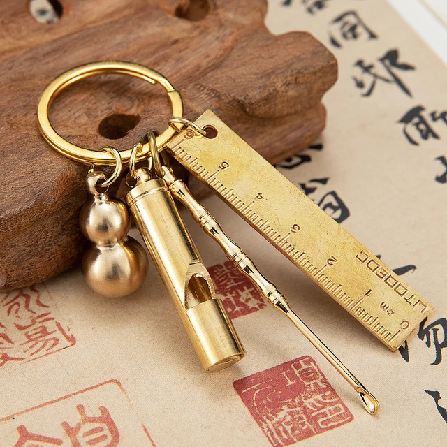 Brass Keychain With Lock D Key Chain Golden Camping Carabiner