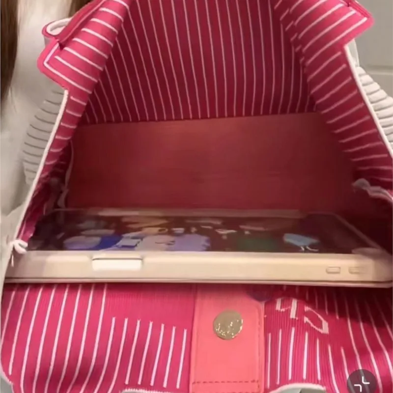 Sweet Cute Pink Stripe Tote Bag Women Letter Print Colorblock Large Capacity Shoulder Bag Ladies Casual Commuter Sle Handbag New