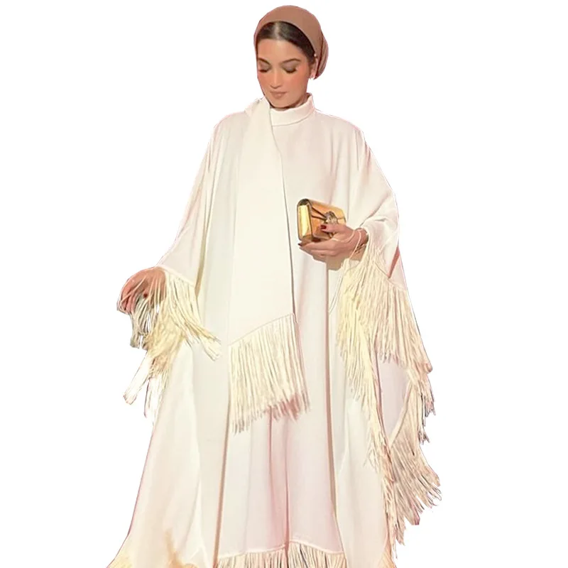 

White Dress African Dresses for Women Elegant Tassel African Women Clothing Muslim Abaya Loose Long Evening Maxi Dresses