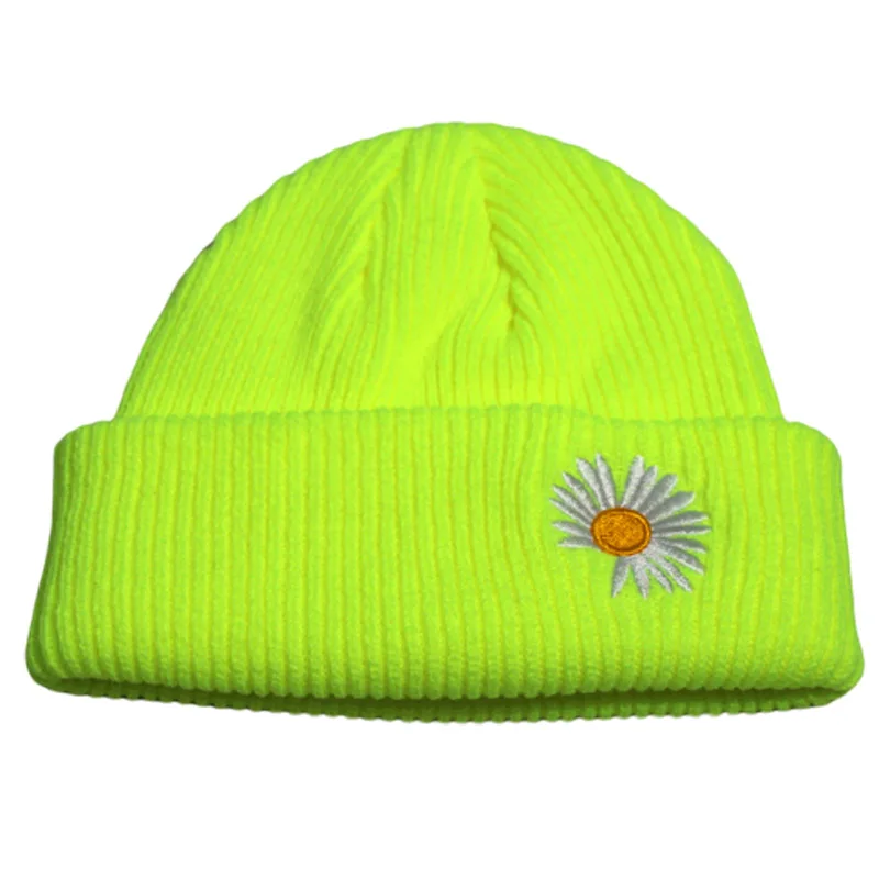 Fashion Plain Short Knitted Winter Hat for Women Smile Face Mens Beanie Neon Yellow Neon Green Purple Hot Pink 