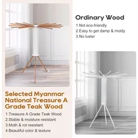 Portable Teak Tripod Clothes Drying Rack, Foldable Space & Saving Design, Versatile Laundry with 16 Waterproof Wood Rods 2