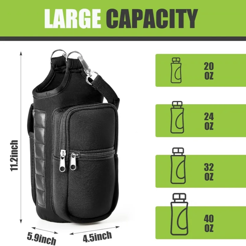 Magnetic Water Bottle Holder Gym Water Bottle Carrier Bag W/ Phone Pocket Handle Shoulder Strap 6 Built-in Magnets Water Bottle 4