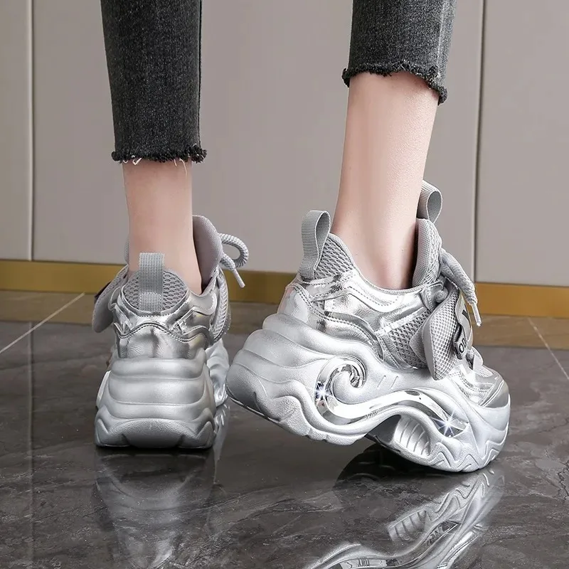 Zapatillas de deporte gruesas con lentejuelas para mujer, zapatos