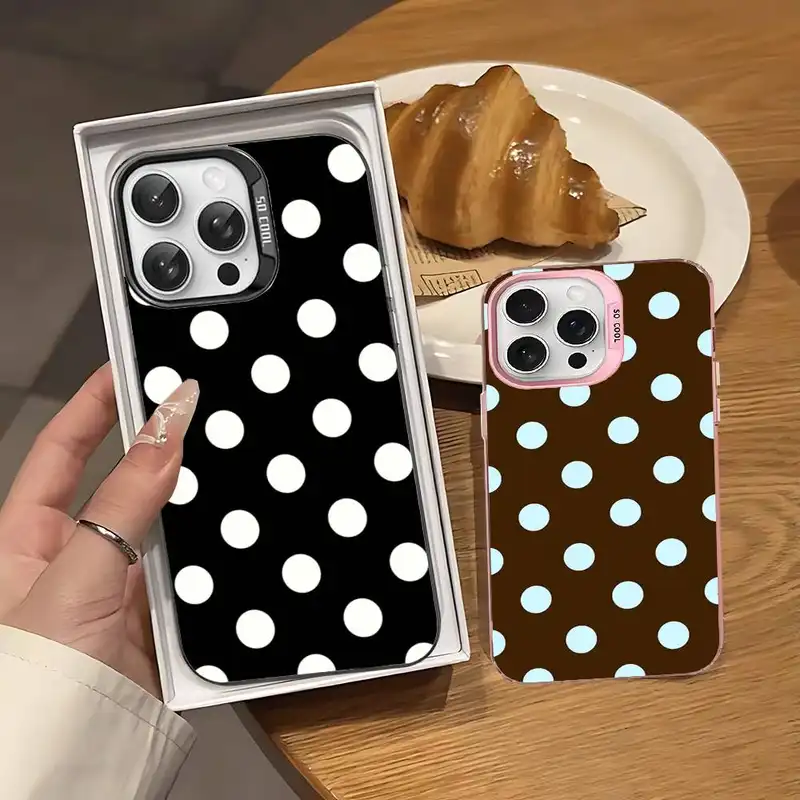 Simple Black White Polka Dot Phone Case For iPhone 16 15 14 13 12 11 Pro Max 17 Plus Colorful Cover - Image 6
