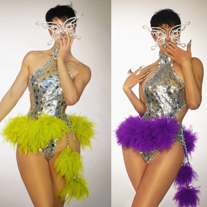 

Sexy Pole Dance Clothing Women Cutout Sequins Bodysuit Gogo Dancer Costume Bar Nightclub Ds Dj Stage Festival Outfits XS7646