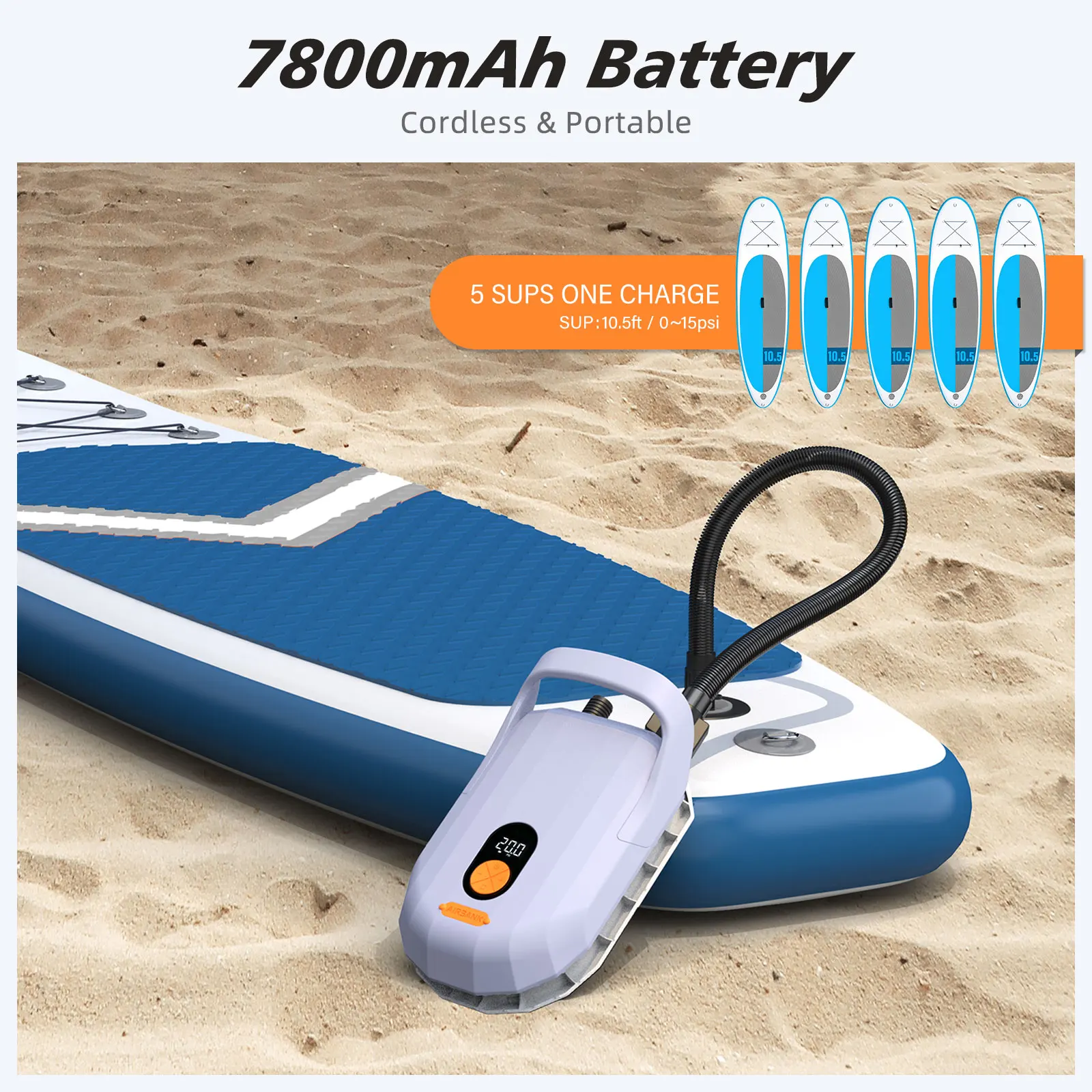 TOPUMP Bomba SUP Recargable 20PSI TPS260, Auto-Apagado, Inflado/Desinflado Doble Etapa, Type-C Para Paddle,Kayak,Ala,Cometa,Tienda,Barco,Colchón