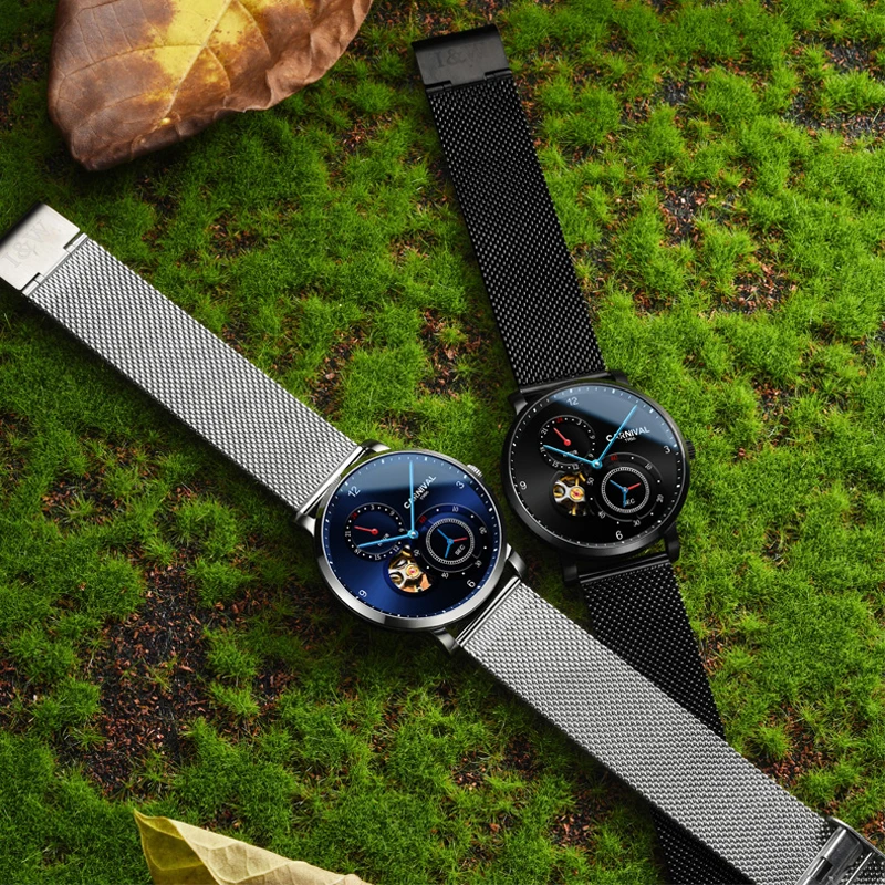 Carnival Brand Fashion Mechanical Watch for Men Small Seconds 24 Hours Automatic Movement Casual Wristwatch 30m Waterproof Reloj