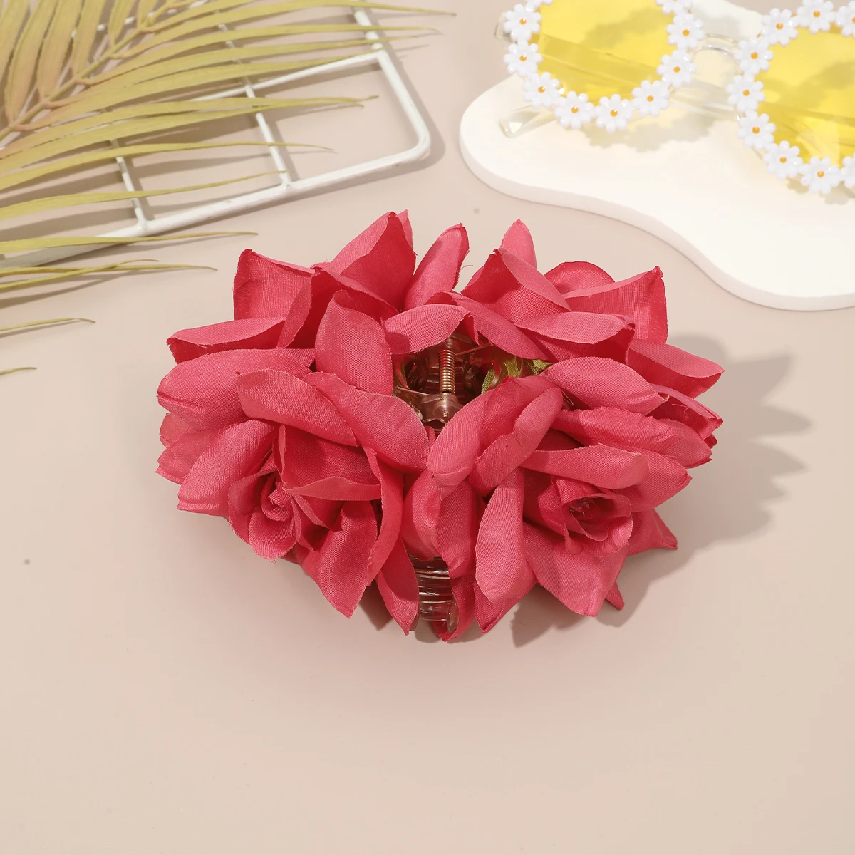 1pc Elegant Artificial Rose Flower Hair Claw For Women New Large Shark Clips Crab Clamp Sweet Barrettes Party Travel Headwear