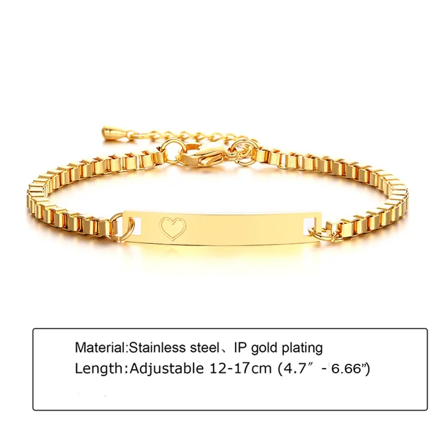 Custom Personalized Name Baby ID Bracelet, Stainless Steel Curb Chain Link Crown Bracelet Newborn Gilrs Boy Gifts Not Allergic BR-860G-12 gold