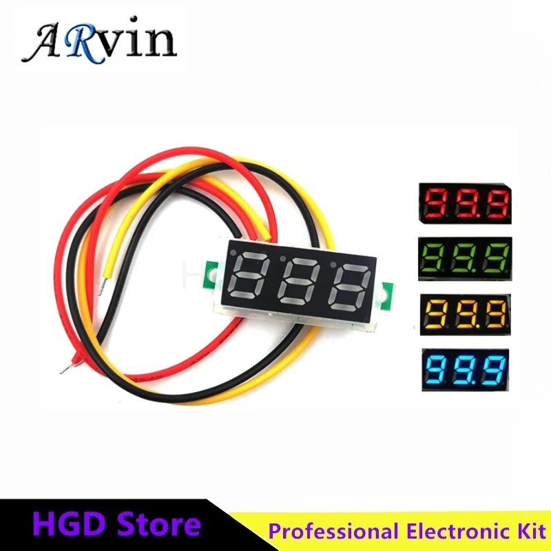 0,28 Zoll 2 Drähte 3 Drähte 2,5 V-40 V Mini Digital Voltmeter Spannungsprüfer Messgerät Rot/Blau/Gelb/Grün LED-Bildschirmmesser