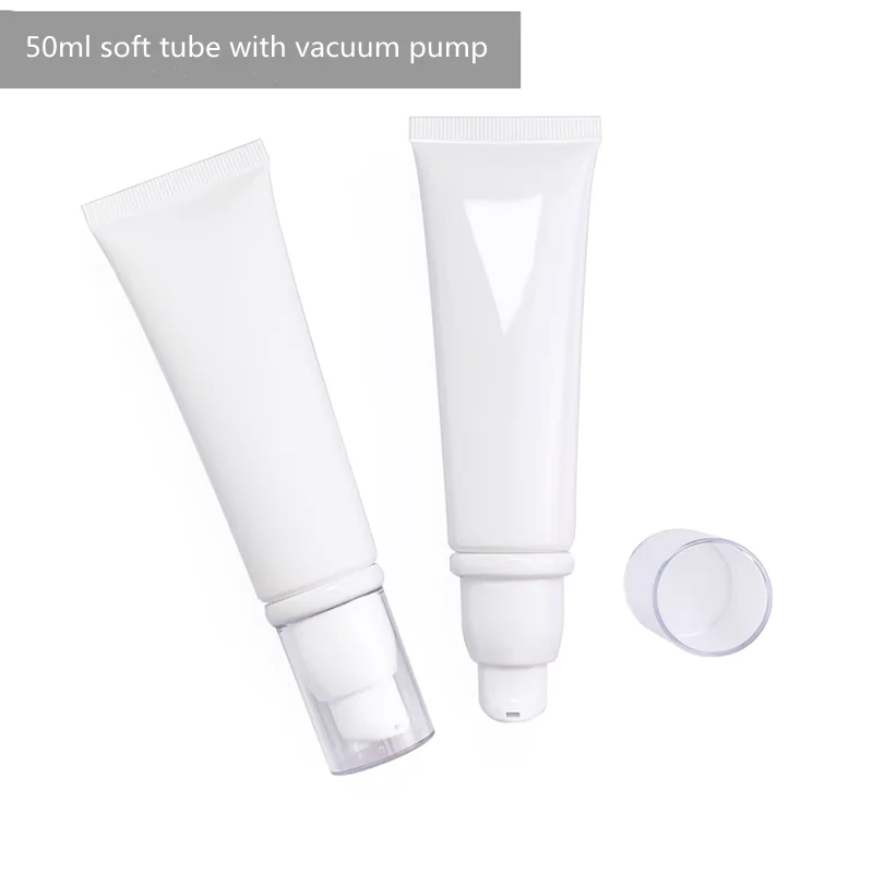 10-100pcs 빈 30/50ml 소프트 튜브 화이트/블랙 스퀴즈 호스 파운데이션 로션 BB 크림 화장품 용기(진공 펌프 포함)