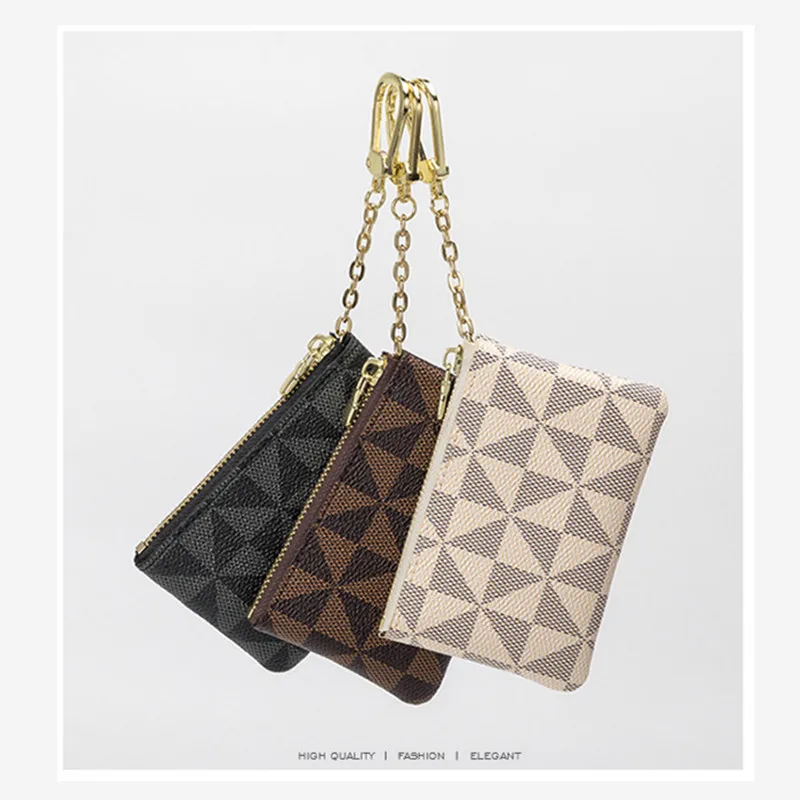 Coin Purse Women Mini Coin Key Storage Bag Chain Luxury Designer Plaid Leather Small Zipper Wallet Ladies Keychain