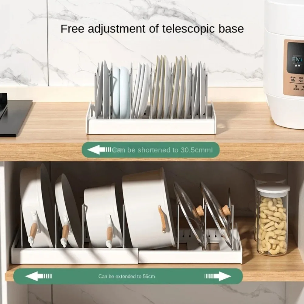 Adjustable Pot Rack for Home Use Foldable Kitchen Utensil Storage Rack Pull-Out Storage Rack with Lid Holder