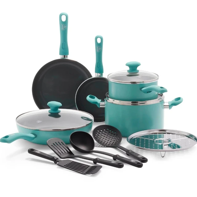 GreenLife Soft Grip Absolutely Toxin-Free Healthy Ceramic Nonstick  Dishwasher/Oven Safe Stay Cool Handle Cookware Set, 4-Piece, Turquoise