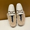 Winter Warm Slip-on Long Plush Square Toe Metal Chain Flats Loafers Luxury Furry  Lazy Espadrilles Footwear Size 35-40 6