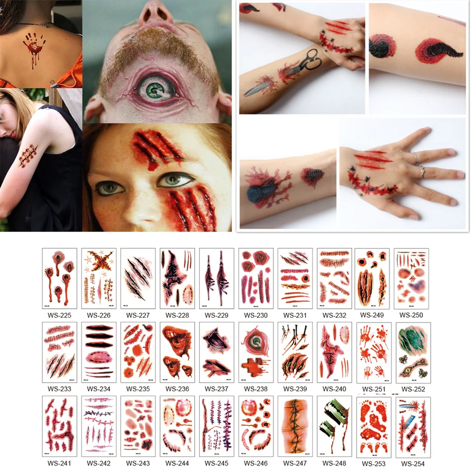 30PCS Realistic Temporary Scar Tattoo Stickers