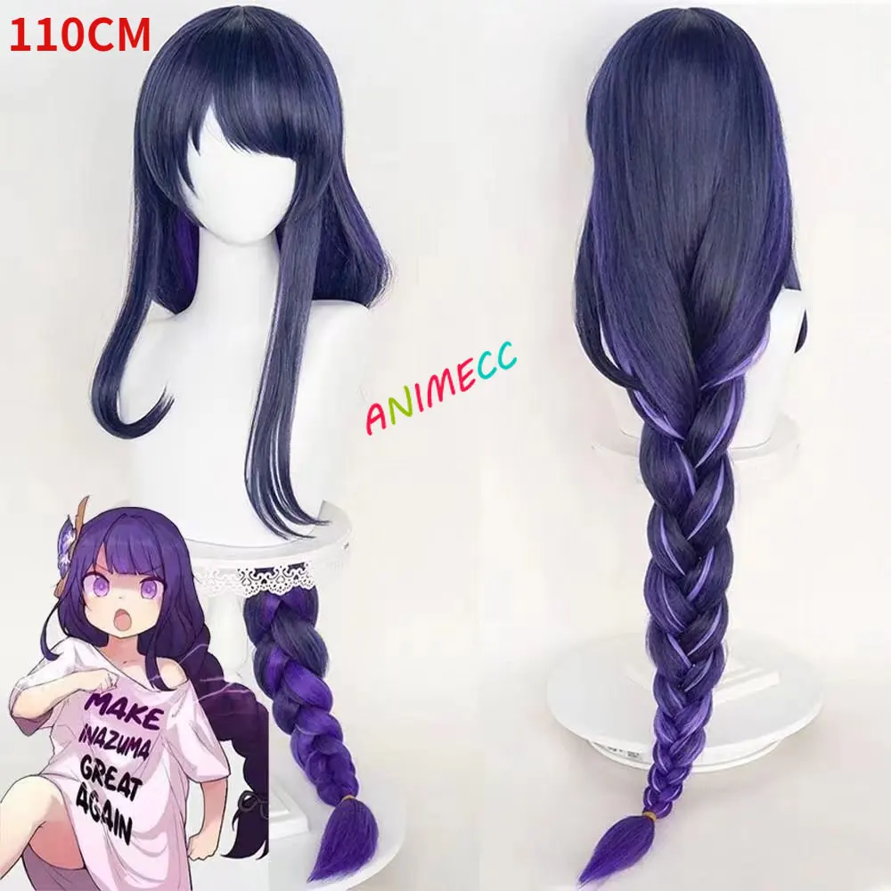 

Game Genshin Impact Raiden Shogun Cosplay Wig 110CM Long Heat Resistant Synthetic Purple Color Baal Beelzebul Wigs