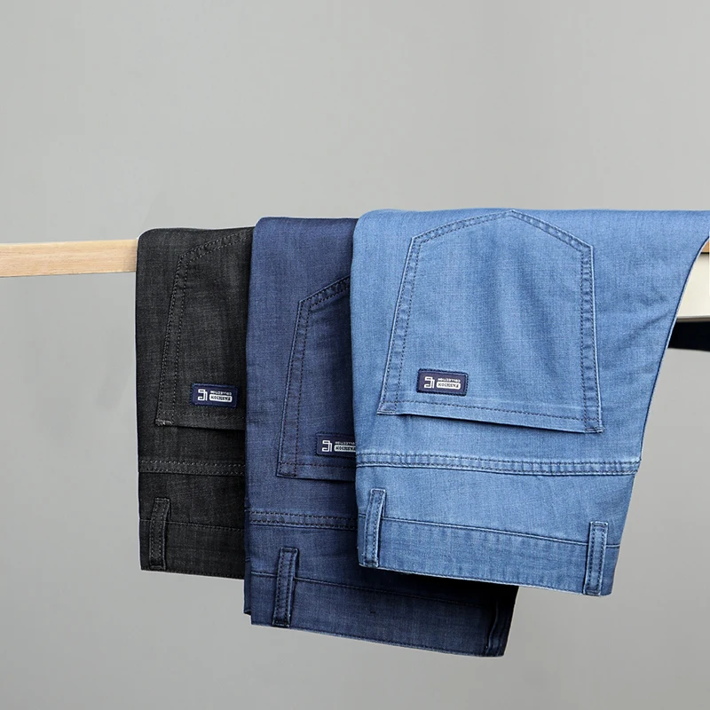 Summer Thin Jeans Men's Middle-Aged Office Versatile Classic Casual Loose Straight Stretch Breathable Business Trousers