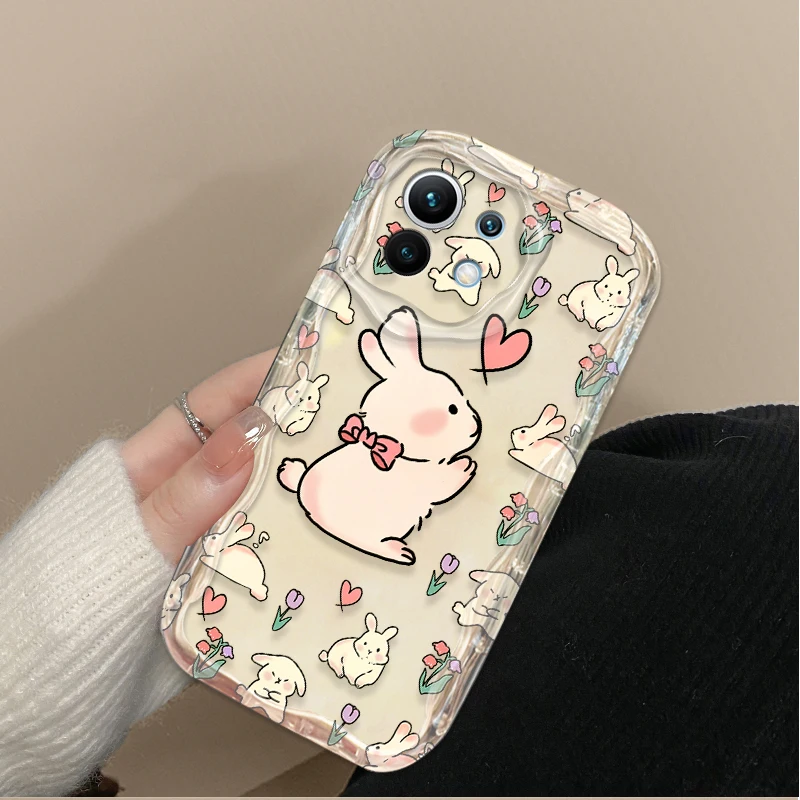 Adorable Rabbit and Floral Wave Design Phone Case