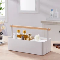 Storage Holder for Makeup Nursery Desk, Home, Bathroom, Kitchen, Caddy, Handle Organizer, Steel and Wood 1