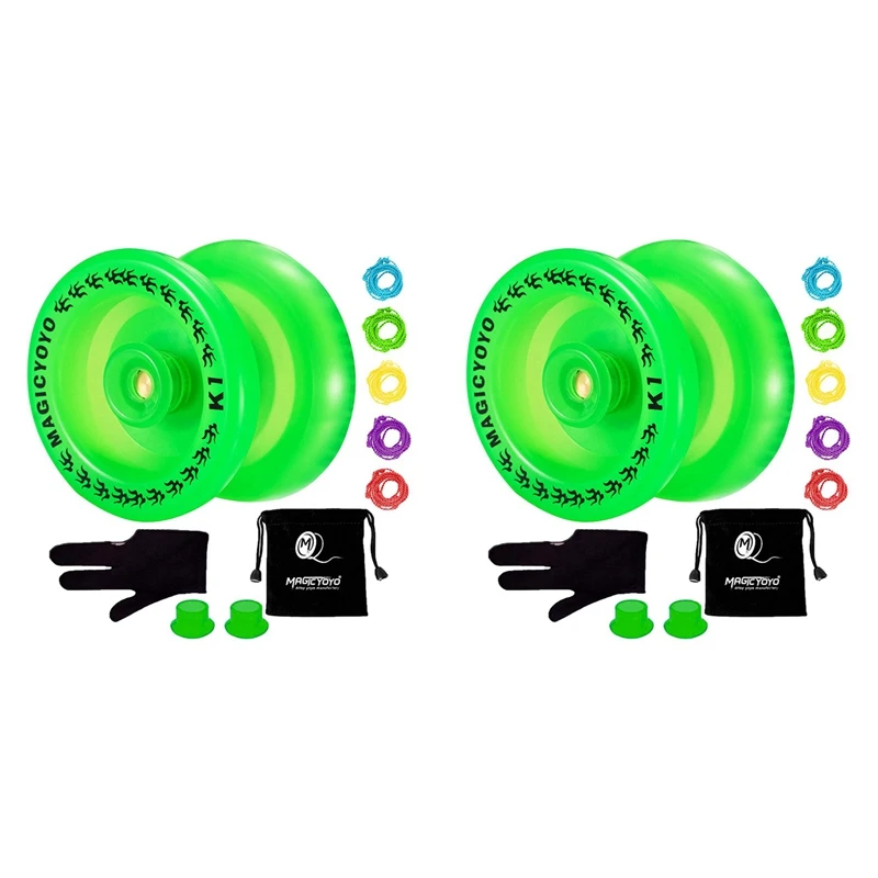 

2X MAGICYOYO Responsive Yoyo K1-Plus With Yoyo Sack + 10 Strings And Yo-Yo Glove Gif,Green