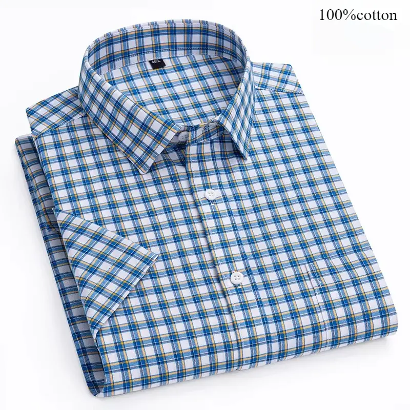 New in Shirt High Quality 100% Cotton Summer Short Sleeve Shirts for Men Slim Fit Casual Shirt Thin Plaid Tops Soft Office Cloth - Image 8
