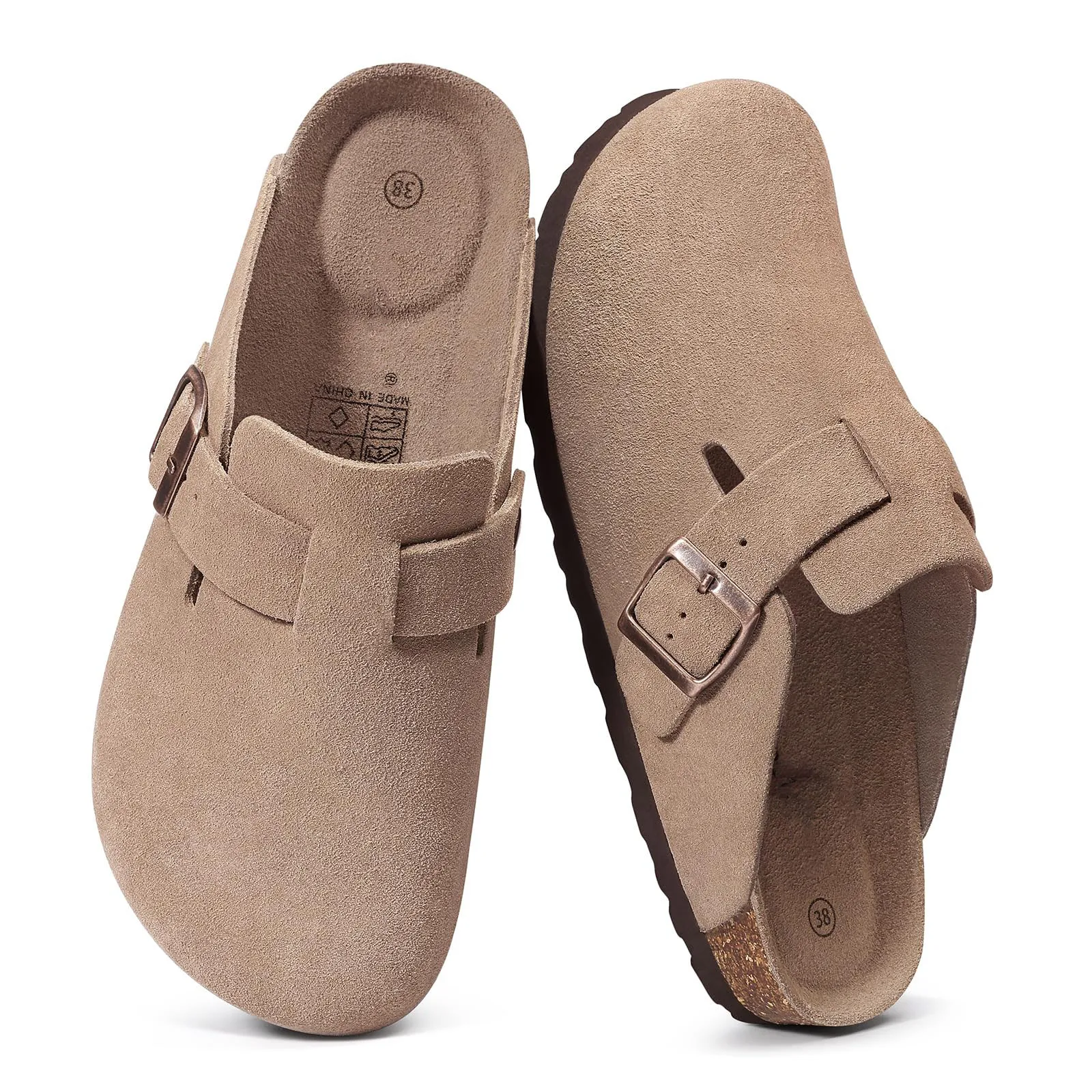 Women's Suede Mules Sandals With Arch Support And Cork Footbed_voghion.com