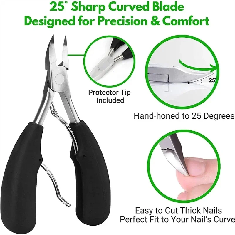 Tronchesino per Unghie Professionale, Strumenti per Pedicure e Paronichia, Set Manicure, Acciaio Inossidabile, Lama Curva Affilata, Pinze Grandi - immagine 3
