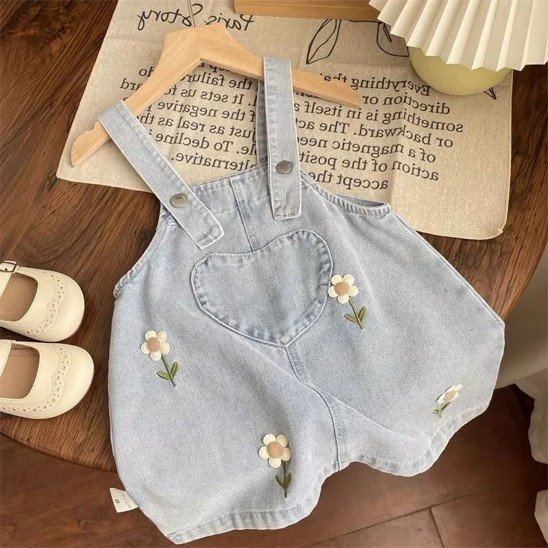 Girls Spring Lace Shirt and Floral Overalls Kids Thin Outfit