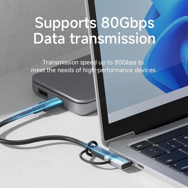 Hagibis 240W USB C to C Adapter with Lanyard 80Gbps 90 Degree Converter 8K Video USB4 Adapter for MacBook iPhone 15/16/17 Tablet