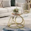 Round Coffee Table, Modern Silver Coffee Table Living Room Table with Ring-Shaped Frames, Glass Coffee Table for Home&Office 5