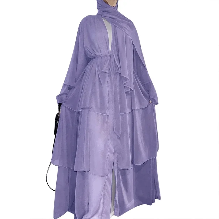 Solid Open Abaya Kaftan Dubai Turkey Kimono Cardigan Muslim Hijab Dress Ramadan Eid Chiffon Abayas for Women Islamic Clothing