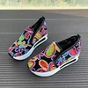 Women's Wedge Shoes New Spring Autumn Fashion Round Toe Floral Pattern Embroidery Mesh Platform Sneakers Increase Height Shoes 6