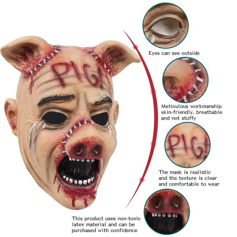 Film Horror Texas Saw Cosplay spaventoso Cry Pig maschera in lattice terrore casco Halloween Masquerade Party Carnival Prank Costume Prop - immagine 6