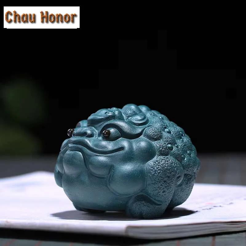 Purple Sand Tea Pet Original Mine Green Mud Lucky Gold Toad Craft Ancient Tea Figurine Tea Statue Tieguanyin for Tea Decoration