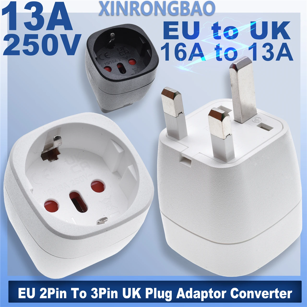 Universal EU to UK 3-Pin Plug Adapter Converter - Durable Travel Power Adapter