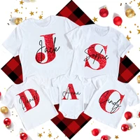 Personalized Initial Christmas Family Matching T-shirt Customized Name Mom Dad Daughter Son Baby Outfits Tops Girls Boys Clothes 1