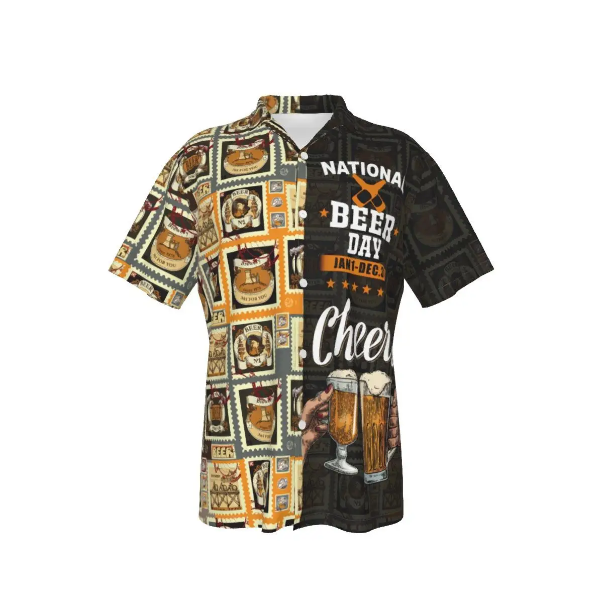 

Men's Hawaiian Shirt Beer Day Party Wear Short Sleeve Summer Casual Button Up Patchwork Tops 3D Shirts