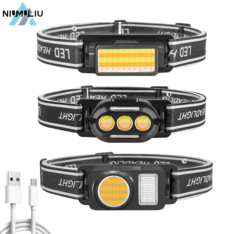 

F2 COB Head Light Powerful Led Headlamp Portable Headlights Type-c Charging COB Head Lamp Built-in Battery Camping Lanterns