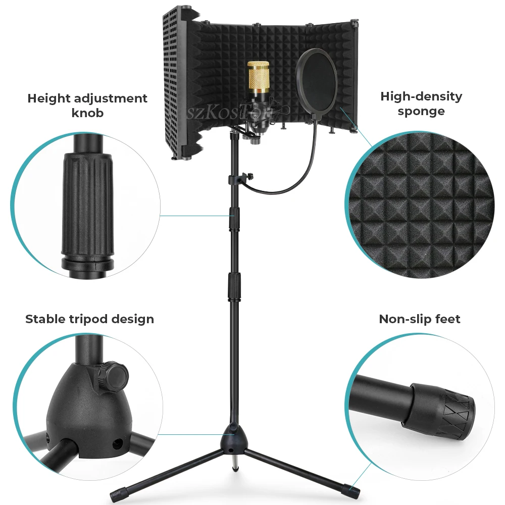 Vertrouwen menu Calamiteit Condenser Microphone Pop Filter Isolation Shield with Stand Studio  Microphone Foldable Sound Shield Acoustic Foam Panels for A6V| | -  AliExpress
