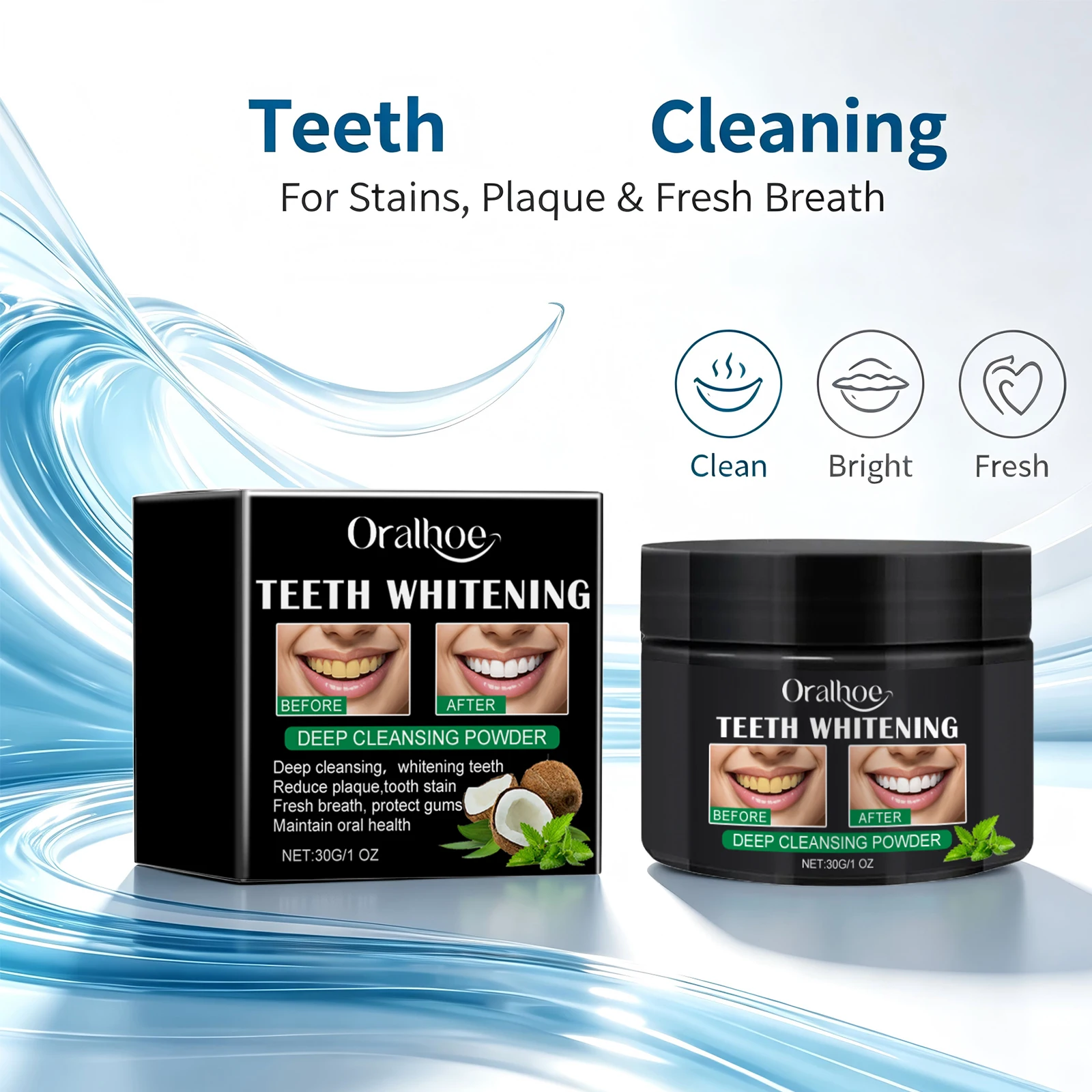 Polvere Sbiancante per Denti, Pulizia Profonda, Rimuove le Macchie Gialle, Alito Fresco, Migliora la Superficie dei Denti, Cura della Pulizia Orale - immagine 2