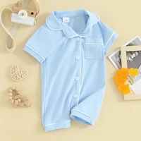 Infant Baby Clothing Boys Girls Robes Sleepwear Short Sleeve Lapel Neck Buttons down Romper Pajamas Outfit 4