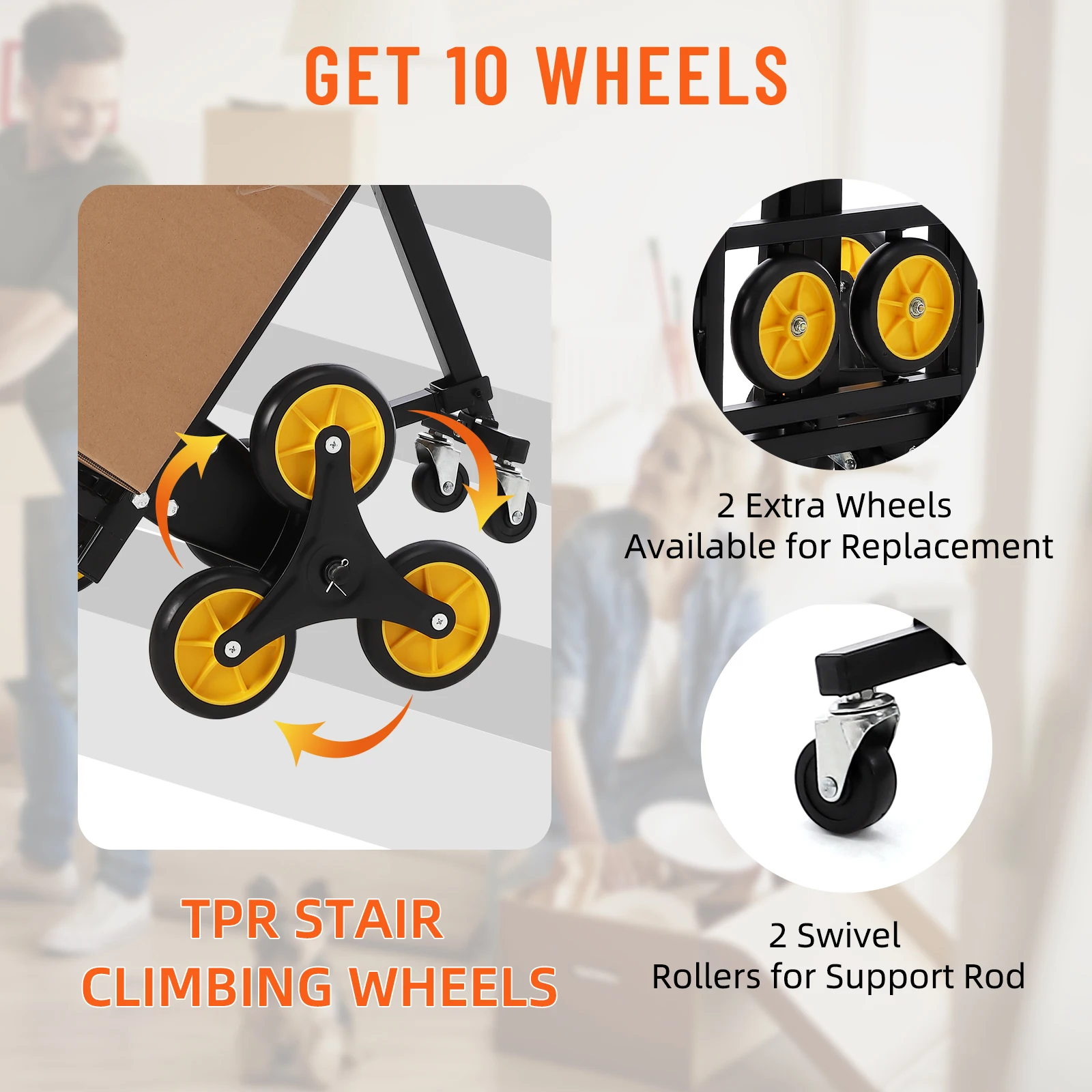Stair Climber Hand Truck, 330 lb Capacity Foldable Cart with Telescopic Handle and Rubber Wheels,Stair Climbing Dolly Stair
