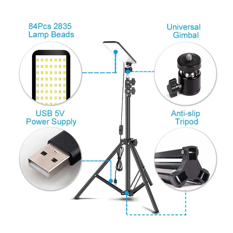 Camping Light Portable Camping Light LED Selfie Lamp Photography with Tripod Stand For Outdoor Picnic Barbecue Working Live Stream