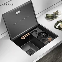 ASRAS Hidden Bar Island อ่างล้างจานนาโนเมตร SUS 304 ฝาครอบซ่อน Handmade ขนาดเล็กอ่างล้างจานพร้อมถ้วย Rinser 3